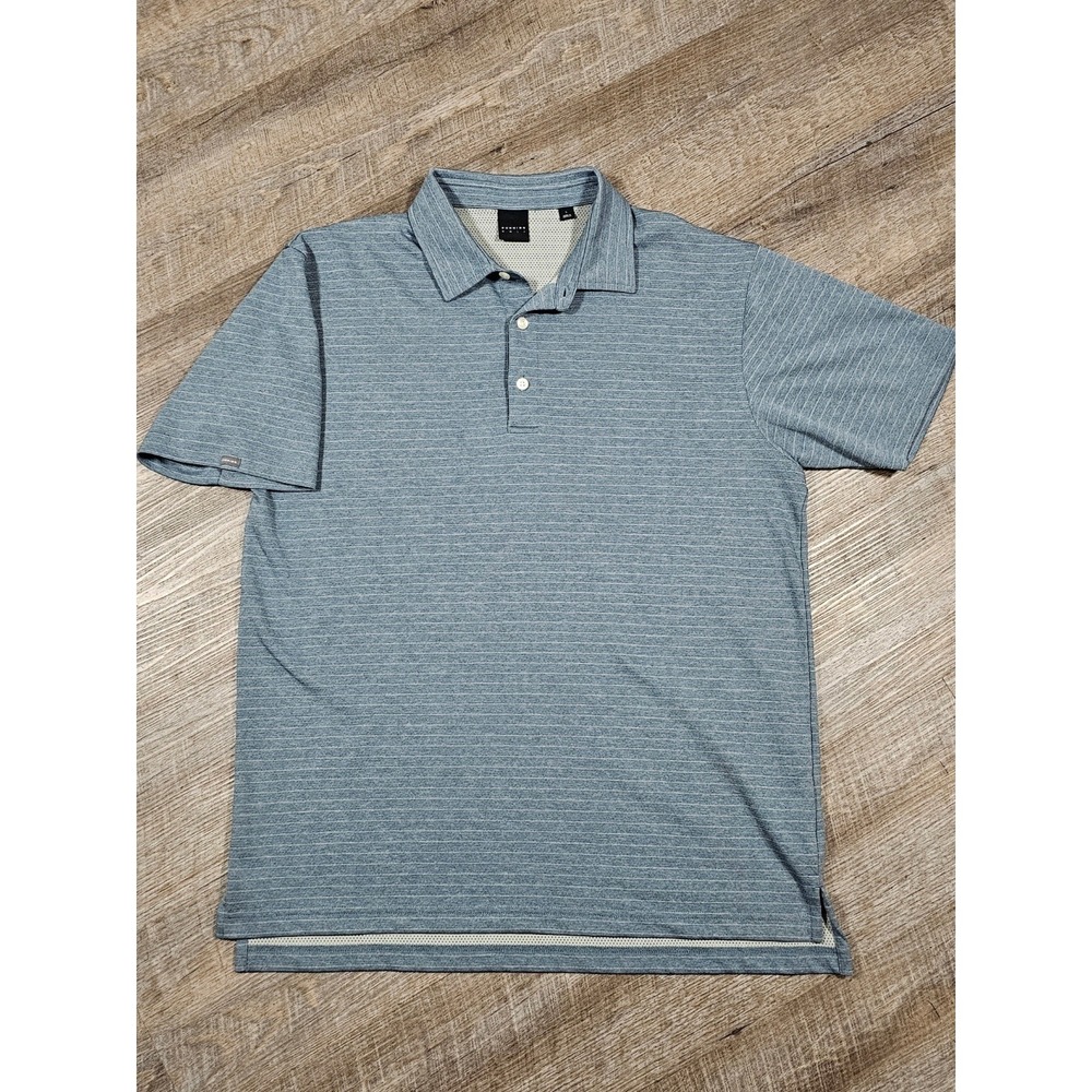 Dunning Golf‎ Mens Large Blue Striped Short Sleeve Performance Polo Shirt L